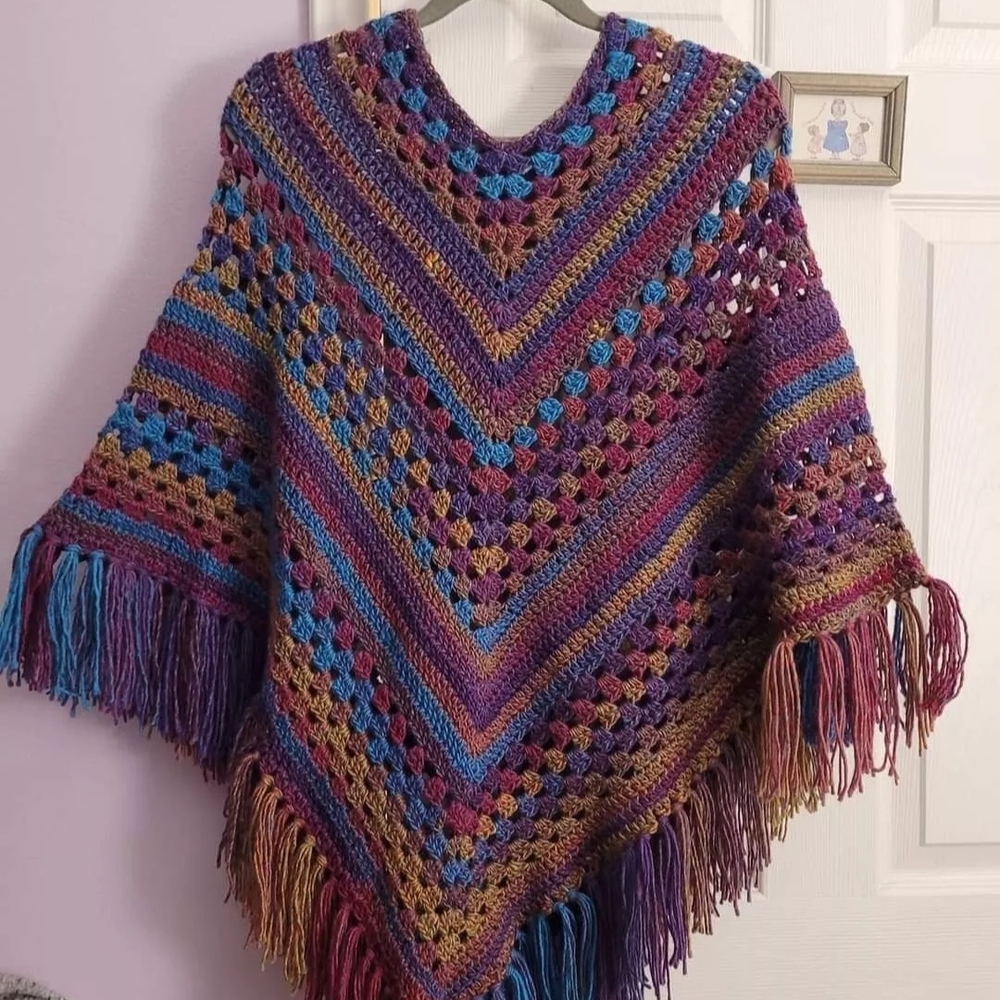 Women's Boho Poncho Sweater Handmade Crocheted  One Size